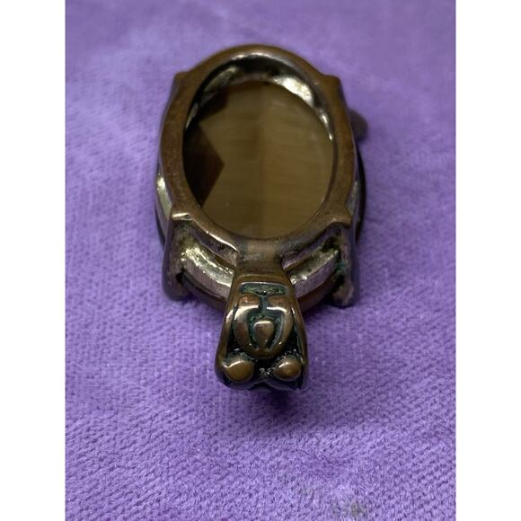 Vintage Brass Tiger’s Eye Pendant Oval Faceted Cabochon Boho Goth Fairy Artisan - Picture 5 of 13